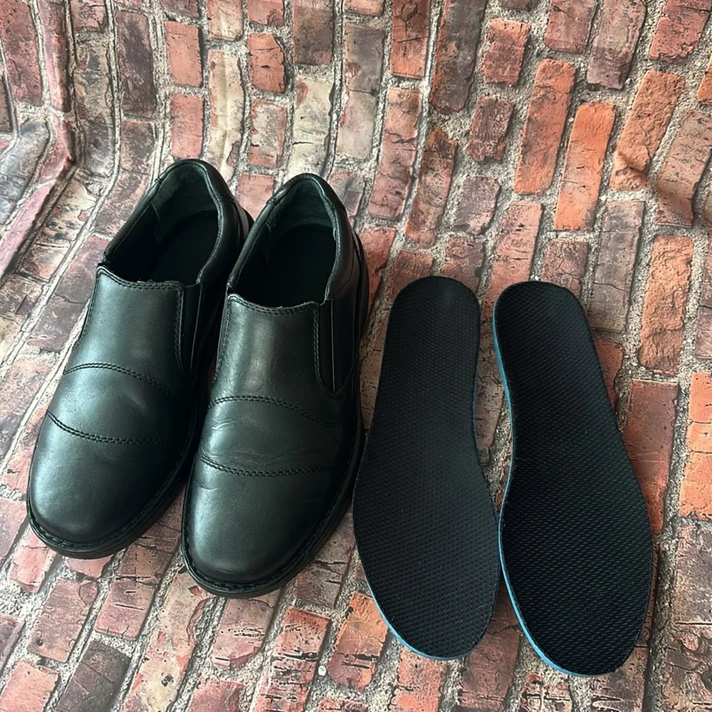DREW Men's Black Leather Slip-On Shoes, Size 9.5N narrow